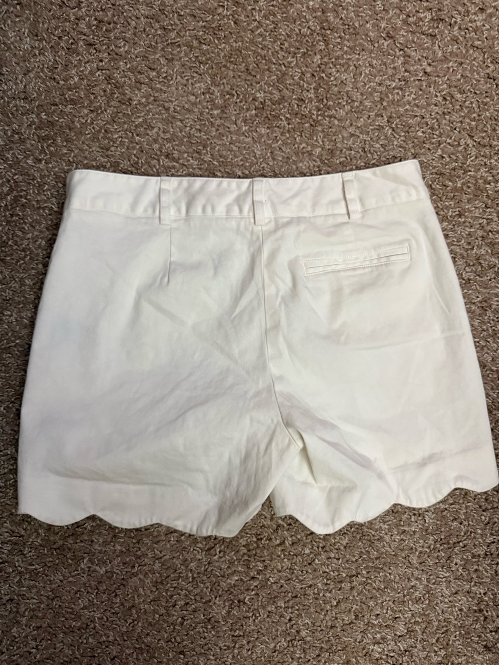 High-Rise Scalloped Hem White Shorts